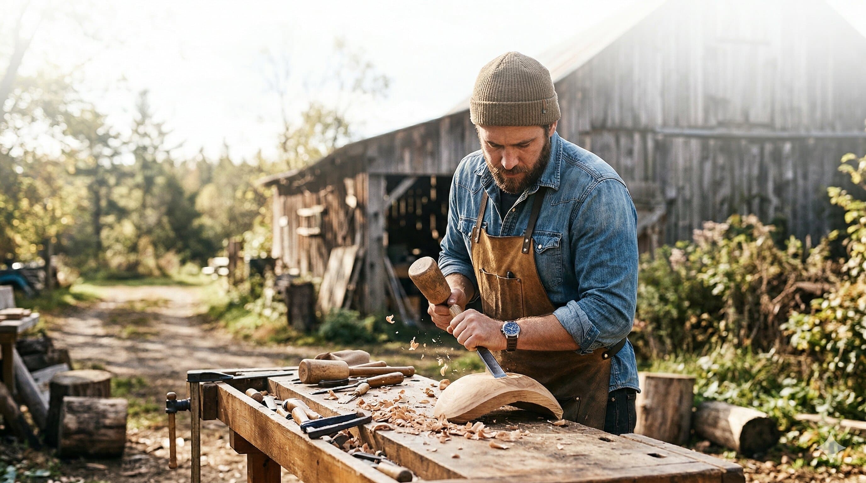 Craftsman carefully measuring and working on a piece